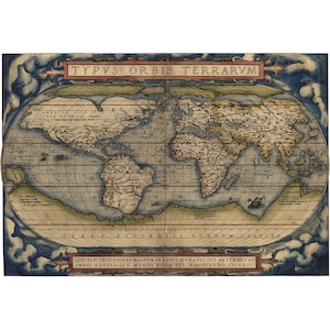 Abraham Ortelius : Typus Orbis Terrarum (Map of the World) (Theatrum Orbis Terrarum, 1570) - Giclee Fine Art Print