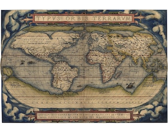 Abraham Ortelius : Typus Orbis Terrarum (Map of the World) (Theatrum Orbis Terrarum, 1570) - Giclee Fine Art Print