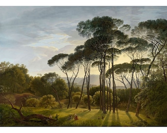 Hendrik Voogd: Italiaans landschap met parasoldennen (1807) - Giclee Fine Art Print