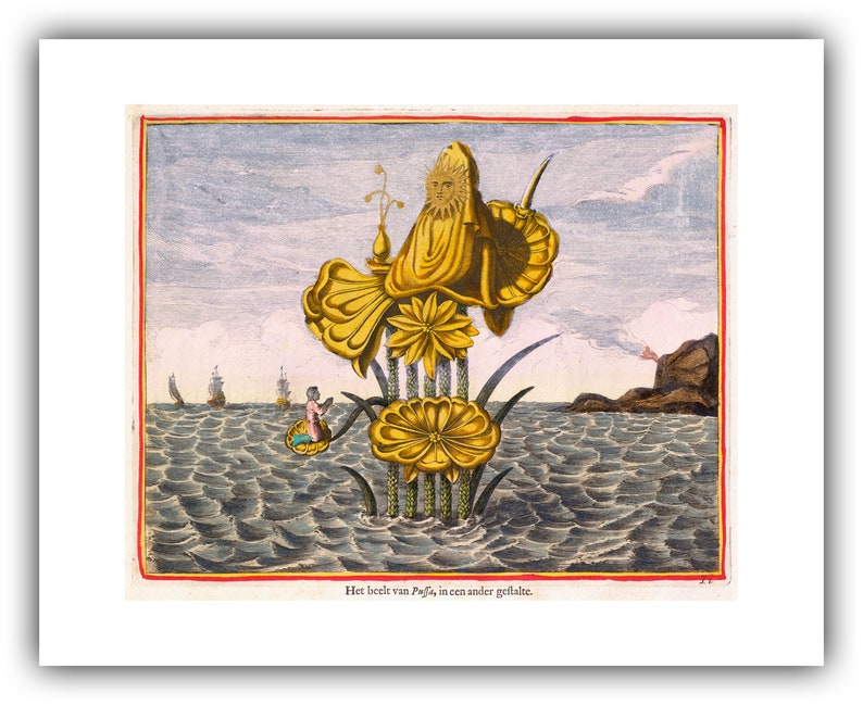 Athanasius Kircher : The Goddess Pussa on a Lotus 1668 Giclee Fine Art Print 24 x 30 inches