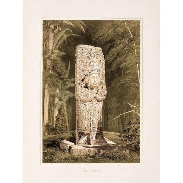 Frederick Catherwood : Idol at Copan (Mayan) (Views of Ancient Monuments in Central America, 1844) - Giclee Fine Art Print