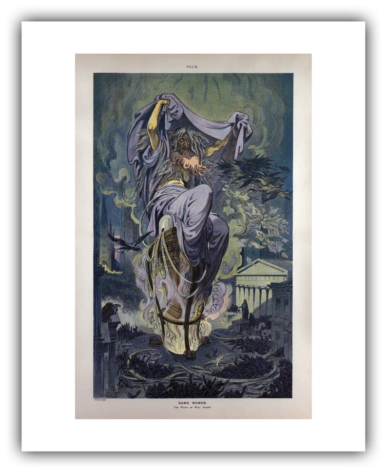 Udo Keppler para Puck Magazine : Dame Rumor La bruja de Wall Street 1909 Giclee Fine Art Print 16 x 20 pulgadas