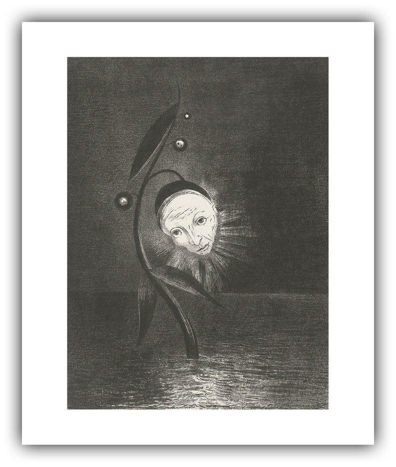 Odilon Redon : The Flower of the Swamp, a Head Human and Sad 1885 Giclee Fine Art Print 20 x 24 inches