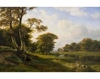 Johann Hermann Carmiencke : Forest Landscape at Hellebaek. Fall (1841) - Giclee Fine Art Print