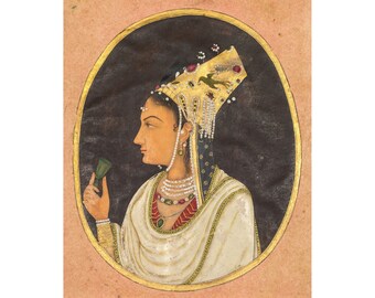 Indian Art : Oval Portrait of a Woman in a Chaghtai Hat (1740-1750) - Giclee Fine Art Print