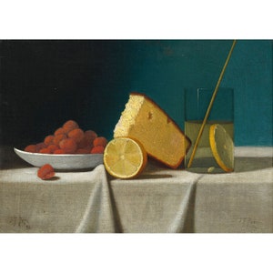John Frederick Peto : Still Life with Cake, Lemon, Strawberries and Glass (1890) - Giclee Fine Art Print
