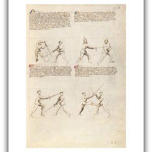 Fiore dei Liberi : Combat with Sword / Fencing Fol. 26 The Flower of Battle, c.1410 Giclee Fine Art Print 16 x 20 inches