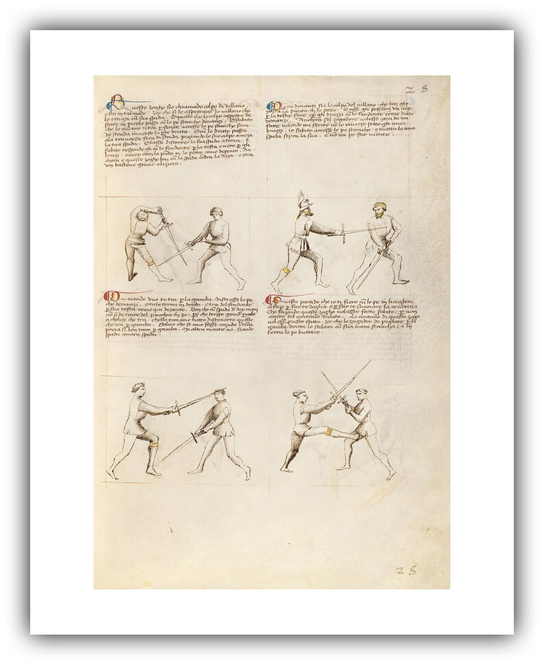 Fiore dei Liberi : Combat with Sword / Fencing Fol. 26 The Flower of Battle, c.1410 Giclee Fine Art Print 16 x 20 inches
