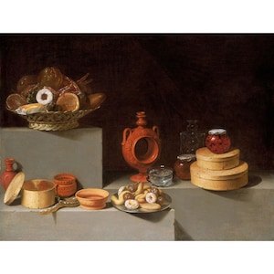 Juan van der Hamen : Still Life with Sweets and Pottery (1627) - Giclee Fine Art Print