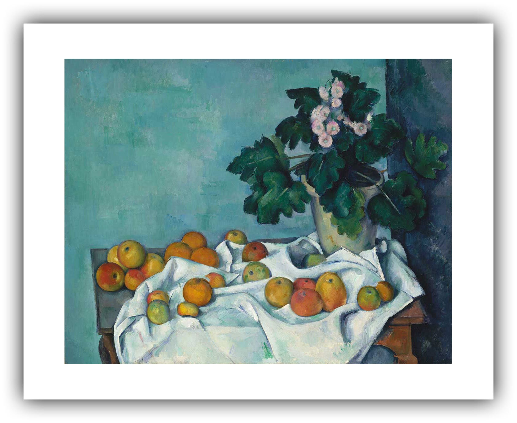 ポール・セザンヌ：リンゴとサクラソウの鉢植えのある静物画（1890年頃