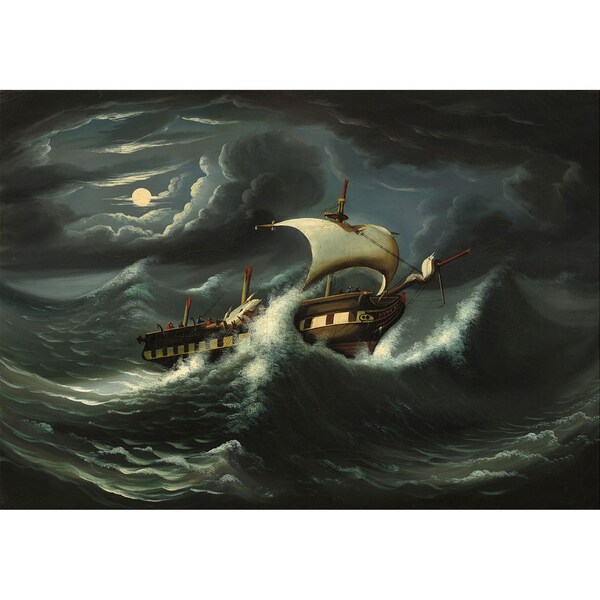 Arte popular de Thomas Chambers: Fragata azotada por la tormenta (mediados del siglo XIX) - Impresión artística giclée