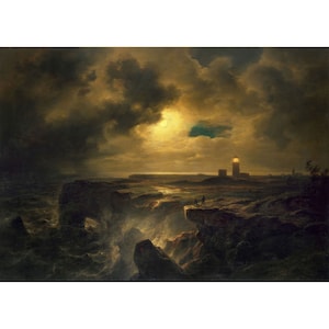 Christian Ernst Bernhard Morgenstern : Helgoland im Mondschein (1851) - Giclee Fine Art Print