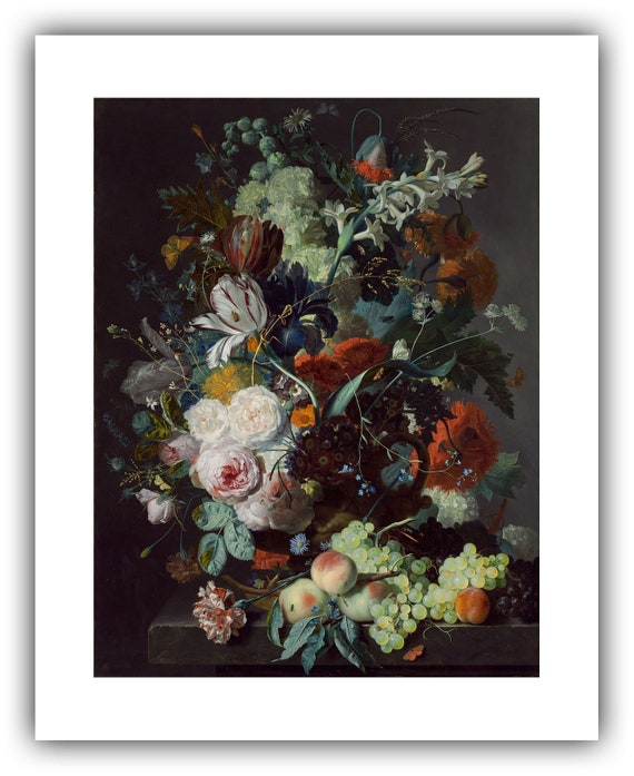 ヤン・ファン・フイスム：花と果物のある静物画（1715年頃