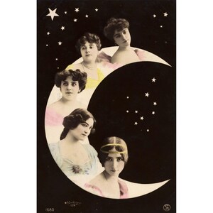 Arte de postal: Chicas en la luna (década de 1900) - Impresión artística Giclée