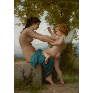 William-Adolphe Bouguereau : A Young Girl Defending Herself from Eros (c. 1880) - Giclee Fine Art Print