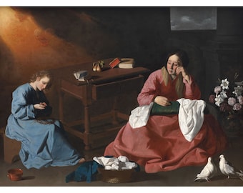 Francisco de Zurbarán: Cristo y la Virgen en la Casa de Nazaret (c. 1640) - Impresión artística giclée