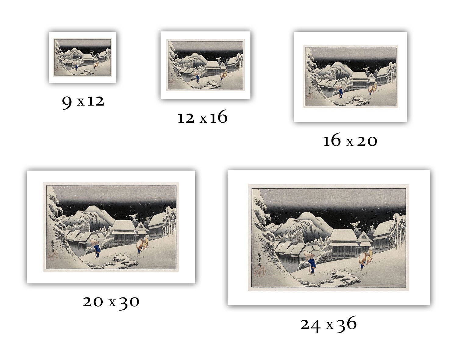 福井良宏・鎌倉の四季「初六花（雪の鶴岡八幡宮）」　版画　ジクレー 歌川広重「神原の夕雪」（1833年頃～1836年） - ジクレー版画 - Etsy 日本