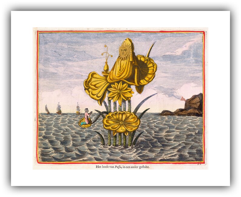 Athanasius Kircher : The Goddess Pussa on a Lotus 1668 Giclee Fine Art Print 16 x 20 inches