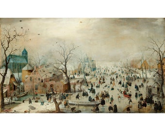 Hendrick Avercamp : Winter Landscape with Ice Skaters (c. 1608) - Giclee Fine Art Print