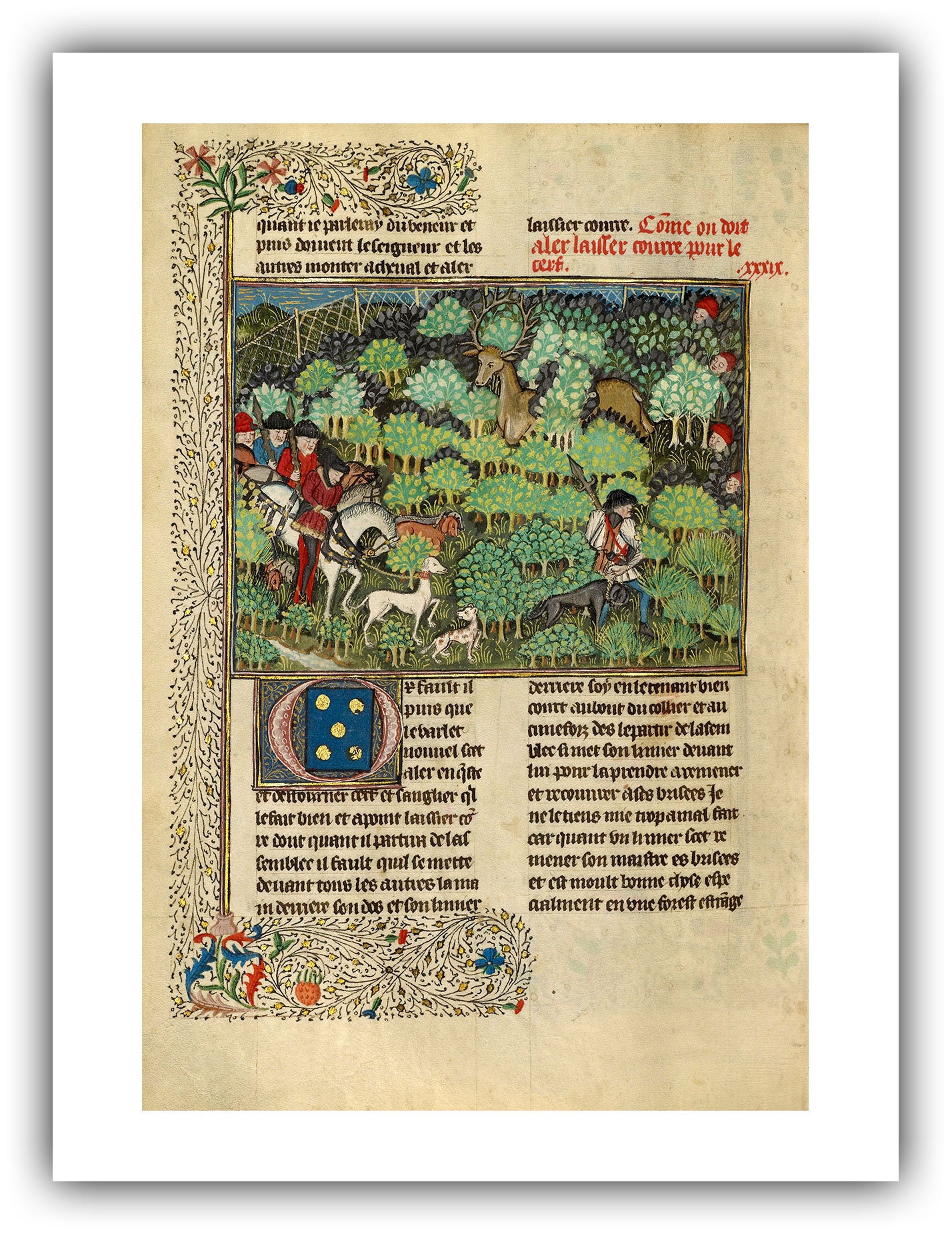 Illuminated Manuscript Page : Hunters Pursuing a Deer (gaston Phébus, Book  of the Hunt, 1430-1440) - Giclee Fine Art Print - Etsy, image size:1428x1851