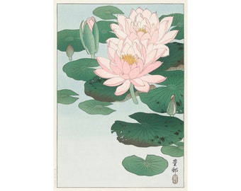 小原古邨「睡蓮に二匹の金魚」本物木版画 金魚二匹] - 東京国立近代美術館