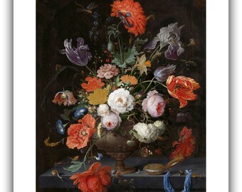 アブラハム・ミニョン：花と時計のある静物画（1660年頃 - 1679年頃