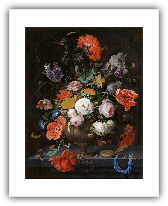 アブラハム・ミニョン：花と時計のある静物画（1660年頃 - 1679年頃