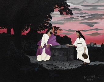 Horace Pippin: Christus en de vrouw van Samaria (1940) - giclée-kunstdruk