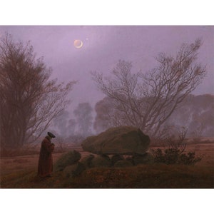 Caspar David Friedrich : Ein Spaziergang in der Abenddämmerung / Mann betrachtet einen Megalith (c. 1830-1835) - Giclee Fine Art Print