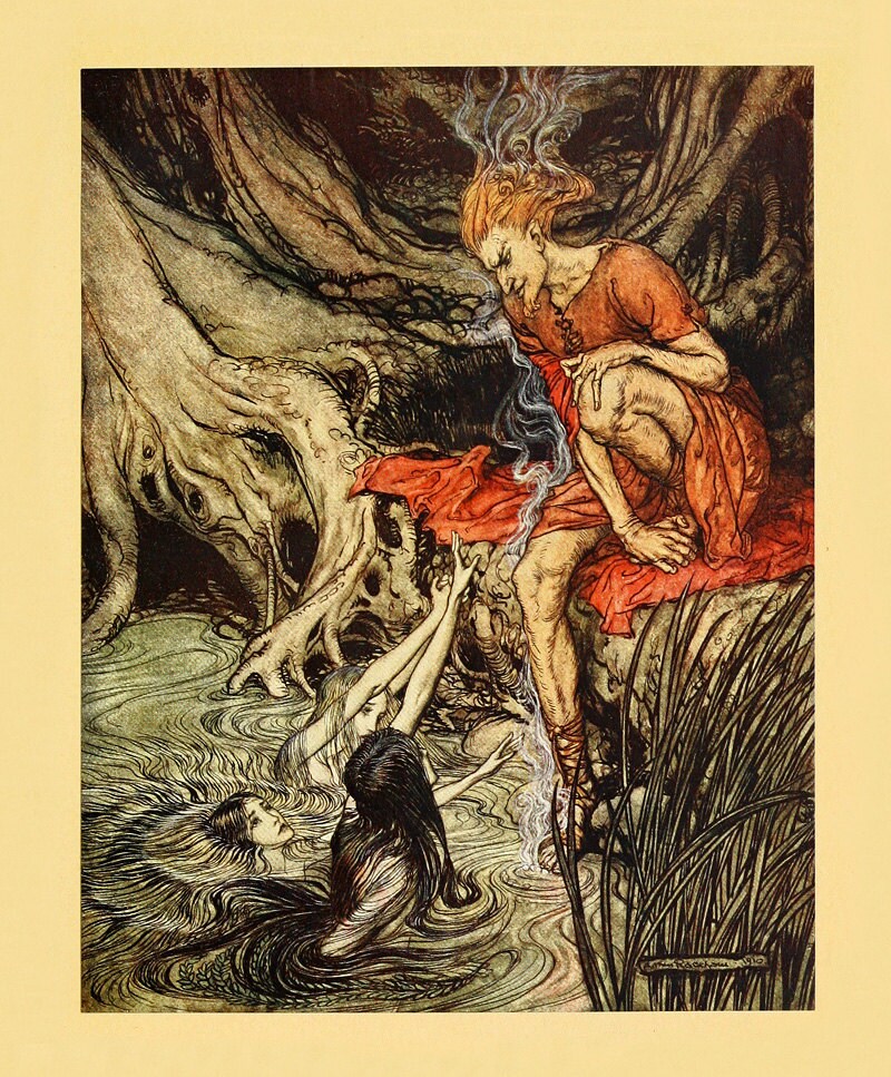 Arthur Rackham /"Undine Plunges into the Danube/" Painting Real Canvas Art Print