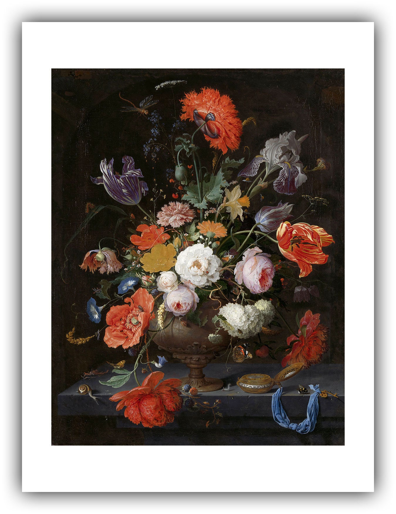アブラハム・ミニョン：花と時計のある静物画（1660年頃 - 1679年頃