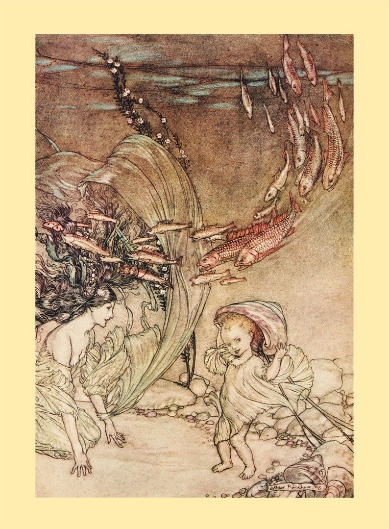 Arthur Rackham /"Undine Plunges into the Danube/" Painting Real Canvas Art Print