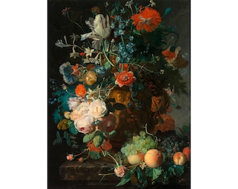 Jan van Huysum : Bodegón con flores y frutas (1700-1749) - Giclee Fine Art Print