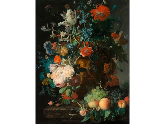 ヤン・ファン・フイスム：花と果物のある静物画（1700-1749