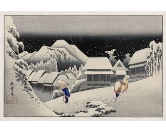 Utagawa Ando Hiroshige : Evening Snow at Kanbara (c. 1833-1836) - Giclee Fine Art Print