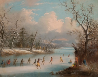 Edmund Coates : Indians Playing Lacrosse on the Ice (1859) - Giclee Fine Art Print