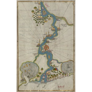Piri Reis (Muhyiddin Piri Bey) : Carte du Nil depuis son estuaire Sud (Livre de navigation) - Giclee Fine Art Print