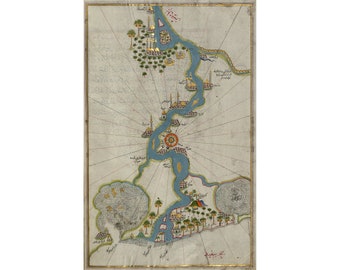 Piri Reis (Muhyiddin Piri Bey) : Map of the River Nile From Its Estuary South (Book of Navigation) - Giclee Fine Art Print