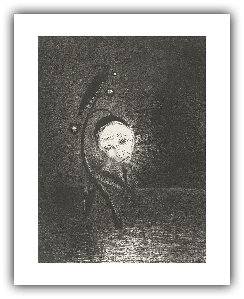 Odilon Redon : The Flower of the Swamp, a Head Human and Sad 1885 Giclee Fine Art Print 24 x 30 inches