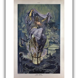 Udo Keppler for Puck Magazine : Dame Rumor The Witch of Wall Street 1909 Giclee Fine Art Print 9 x 12 inches