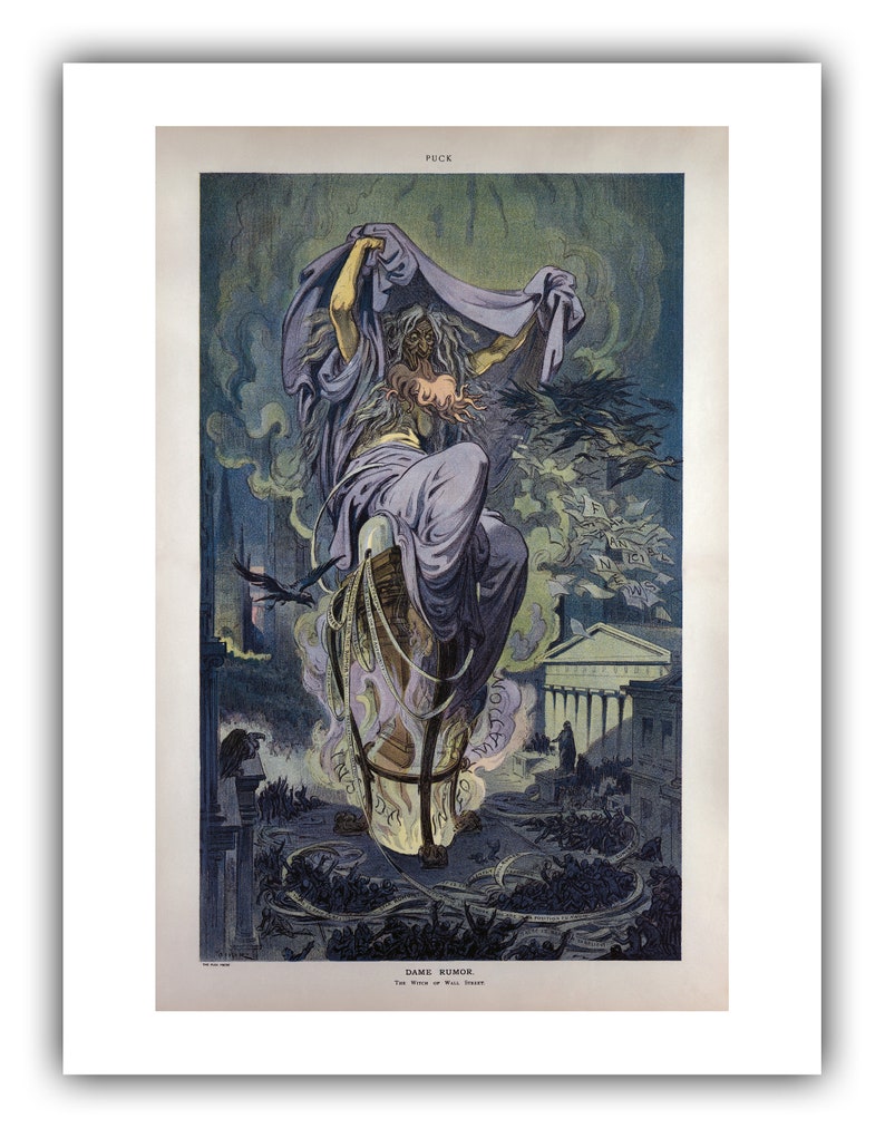 Udo Keppler para Puck Magazine : Dame Rumor La bruja de Wall Street 1909 Giclee Fine Art Print 9 x 12 pulgadas