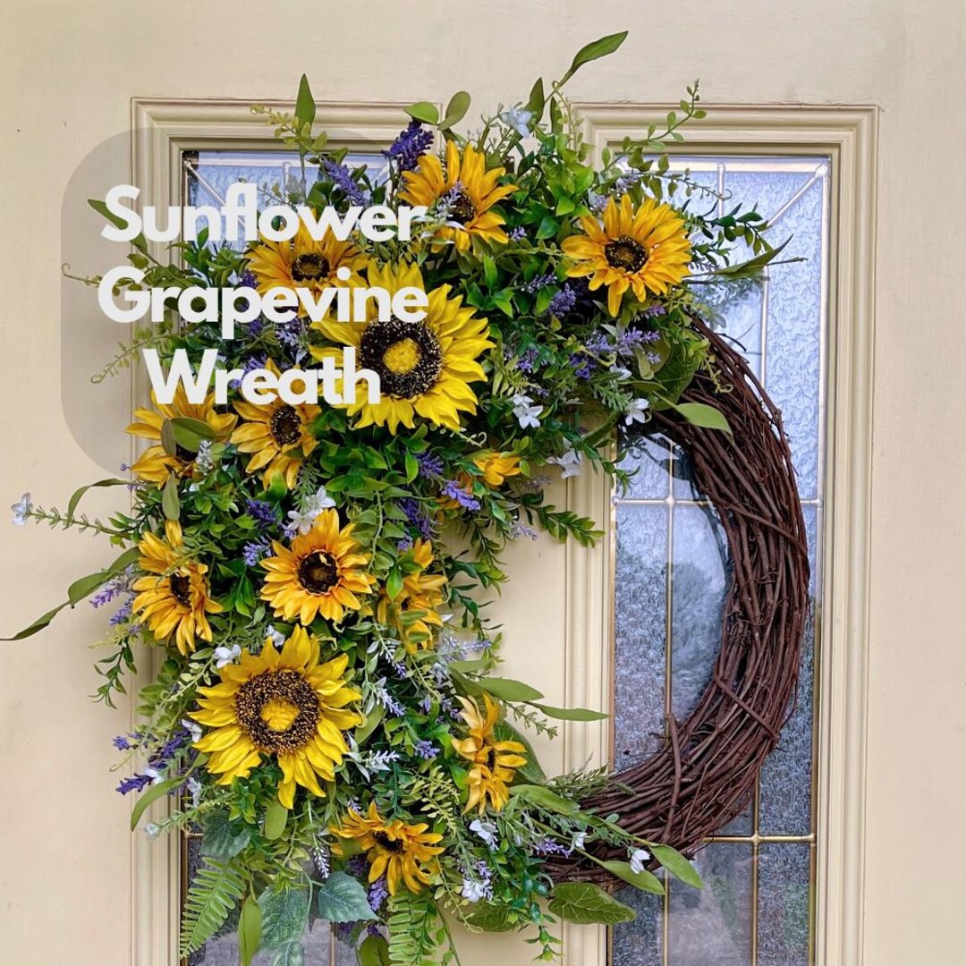 Sunflower Wreath Front Door Summer Decor Farmhouse Yellow Floral ...