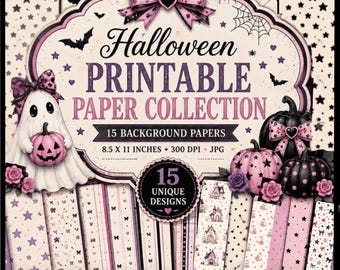Pink Halloween Ghost Paper Pack | 15 Printable Scrapbook Designs Printable PDF