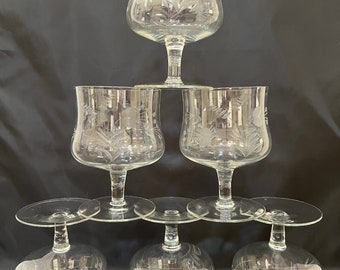 Capri Etched Crystal Seafood Cocktail Glasses Set of 6