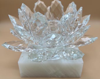 Shannon Crystal Lotus Candle Holder | Art Deco Faceted Centerpiece, Ireland
