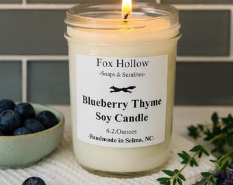 Blueberry & Thyme Soy Candle – Fresh Fruit and Herbal Scent, 6.2 oz Glass Jar