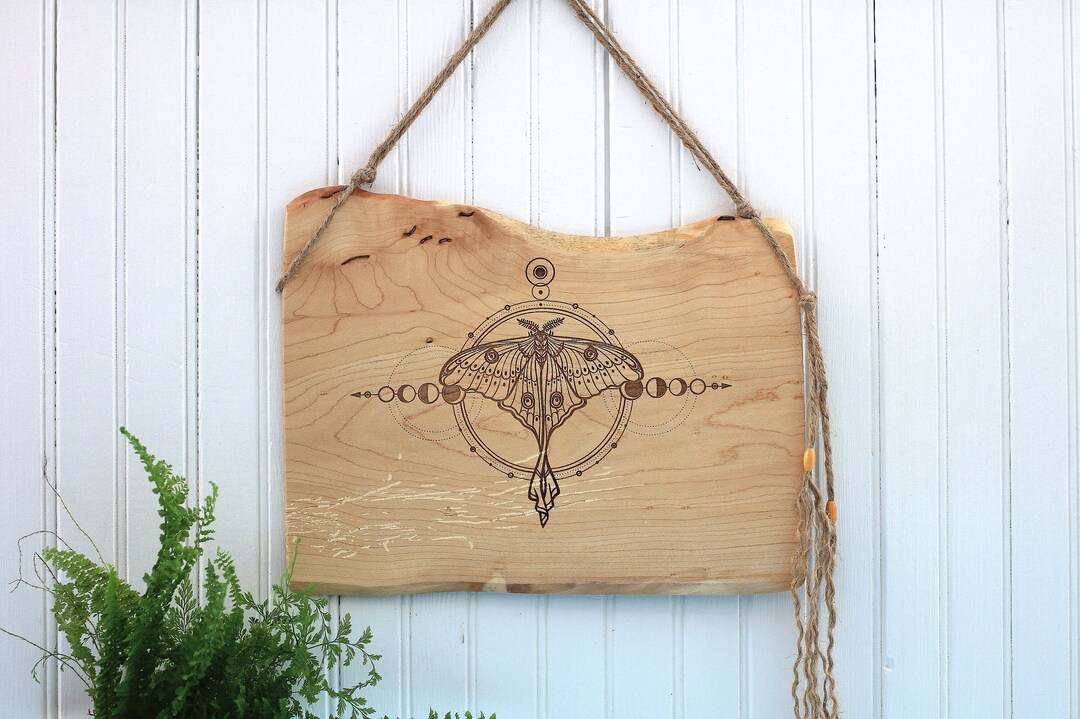 Moth Wall Hanging, Moon Art, Moon Phases, Wood Wall Decor, Wood Art ...