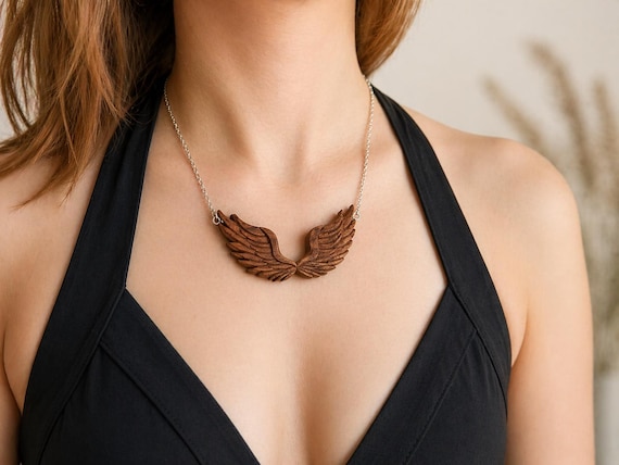 Angel Wings Necklace, Guardian Angel wings, Angel Necklace, Gift for Her, Wood Jewelry, Wooden Pendant, Wings Jewelry, Remembrance Charm