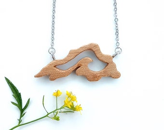 Lake Superior Necklace, Wood Lake Superior, Great Lakes Jewelry, Madeline Island, Apostle Island's, Handmade Pendant, Wave Pendant, Maple