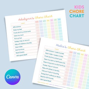 Kids Chore Chart Printable | Editable Canva Template | Daily Weekly Responsibility Tracker for Children | Routine Chart for Home